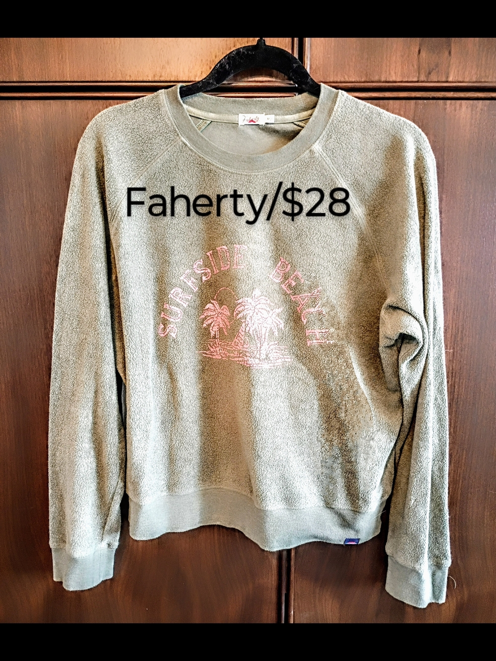 Faherty Olive Green Crewneck with Pink Surfside Graphic